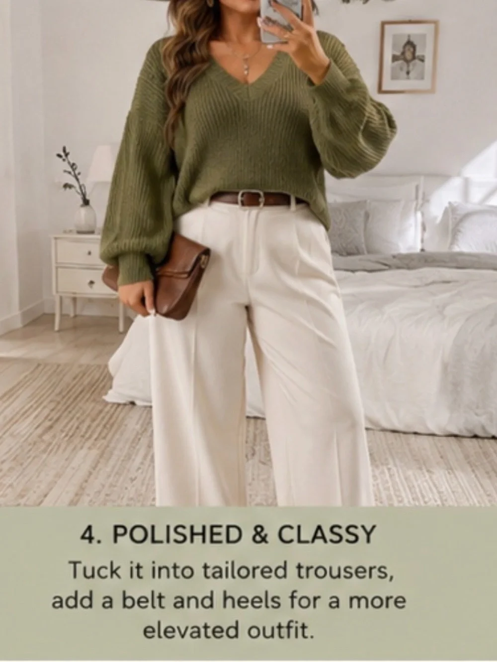 SHEIN Curve Olive Green V-Neck Oversized Knit Sweater – 1XL